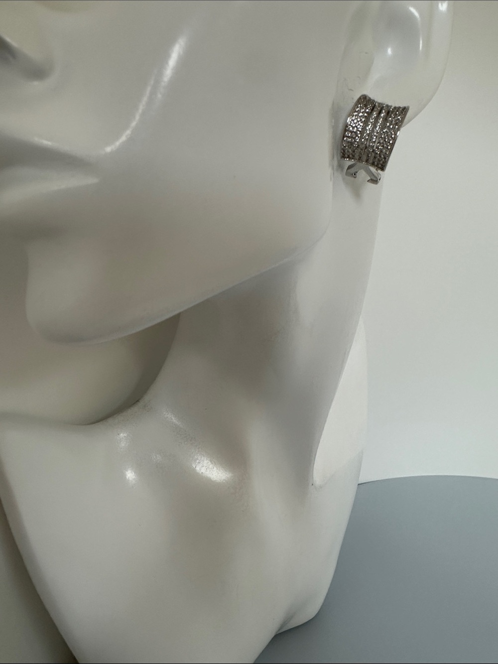 Wide Pavé-Style Curved Hoop Earring in Silver - Picture 3 of 4